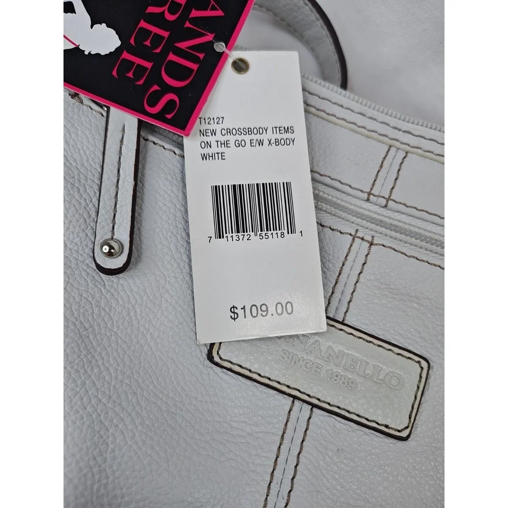 Tignanello White Leather Crossbody Bag East West Small Zipper Purse T12127 New